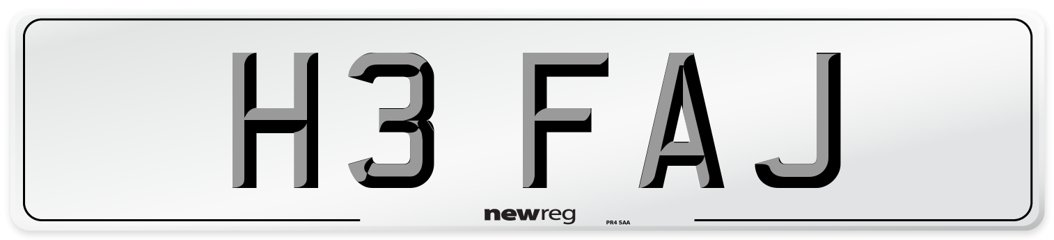 H3 FAJ Number Plate from New Reg